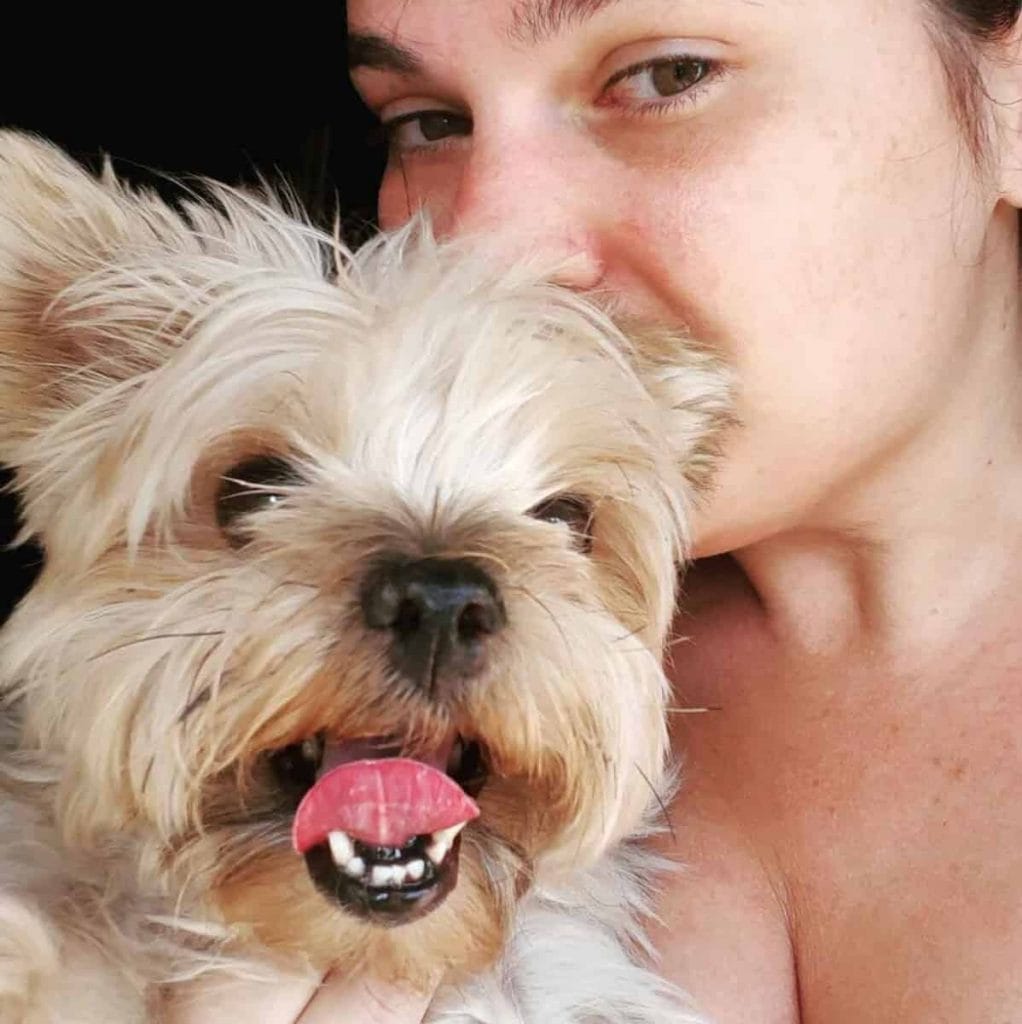 Kiki the Yorkshire Terrier aka Kiki the Wonder Dog and Christine Valitutti are shown together in this picture.